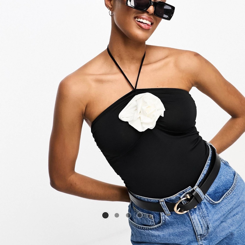 Black bodysuit with rose detail